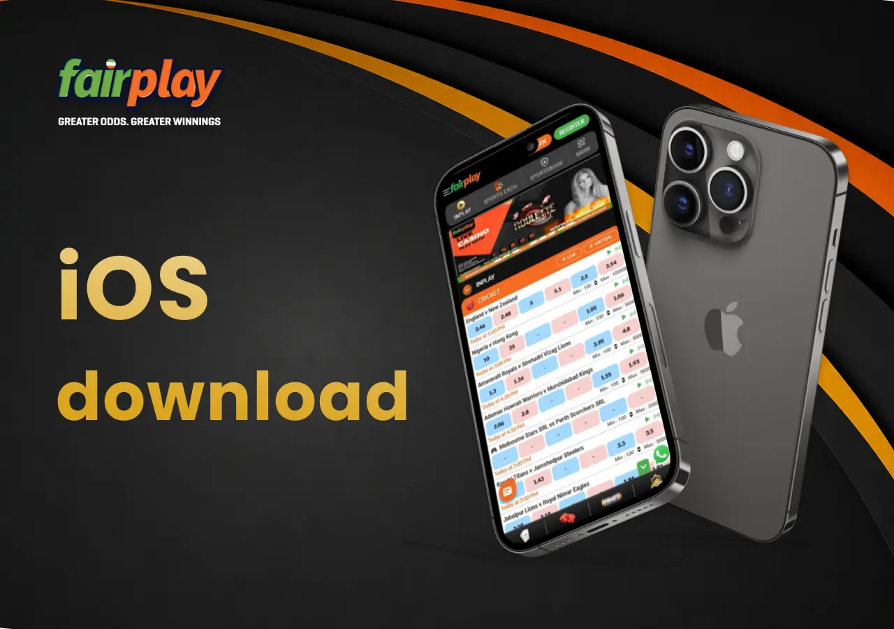 iPhone download page with the betting app fairplay homepage ready for mobile access.