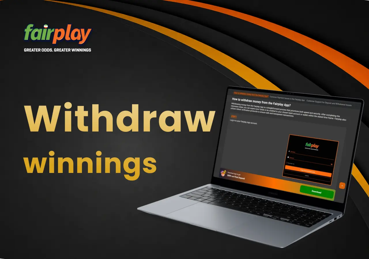 Laptop showing the fairplay withdrawal process with clear steps for cashing out funds.